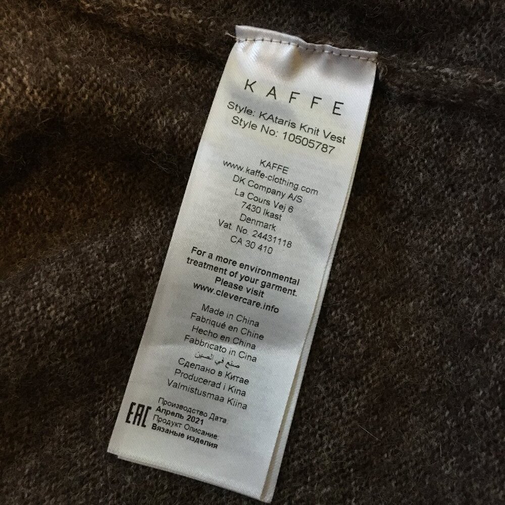 Kaffe Kataris Coffee Brown Wool Blend Knit Vest Reversible Medium D&Dcore - Picture 10 of 15